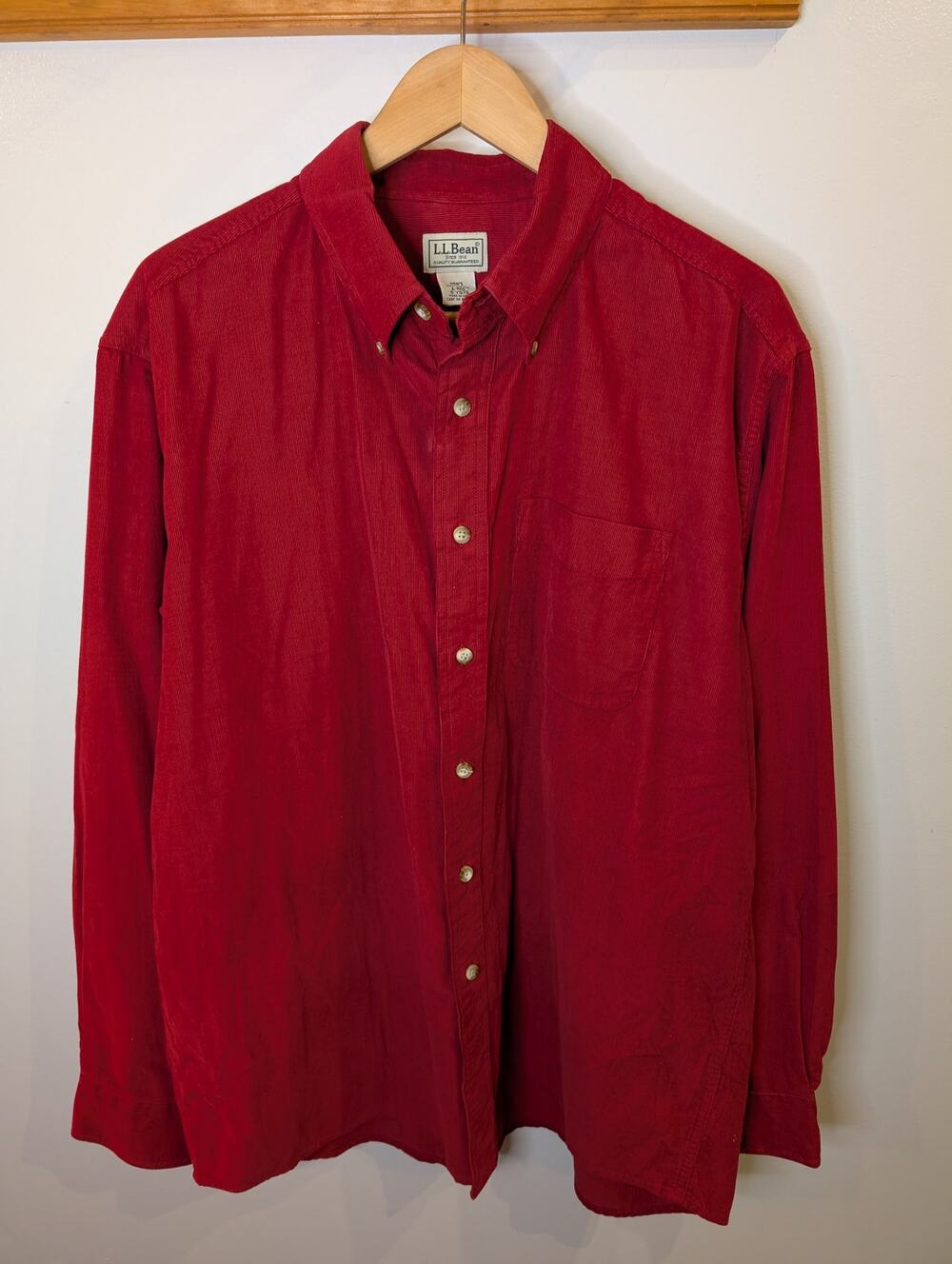 L.L.Bean Burgundy Corduroy Button Down Shirt Gorpcore Outdoors Large